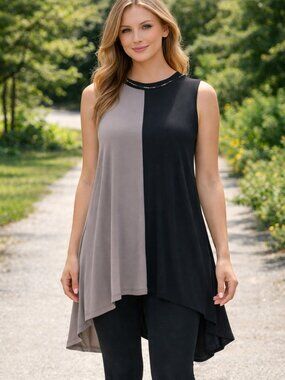 RAPZ STUNNING Sleeveless Asymmetrical 2-Tone Tunic (C16)